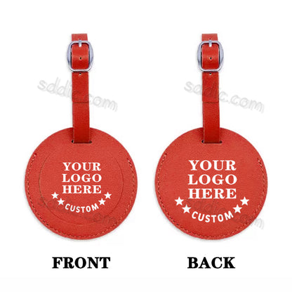 Custom Printed Round PU Leather Luggage Tags Travel Suitcase Bag Tags