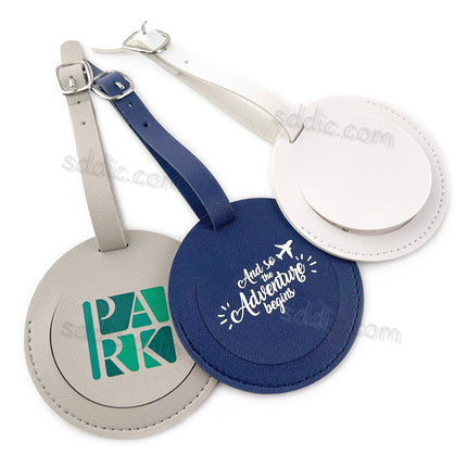 Custom Printed Round PU Leather Luggage Tags Travel Suitcase Bag Tags