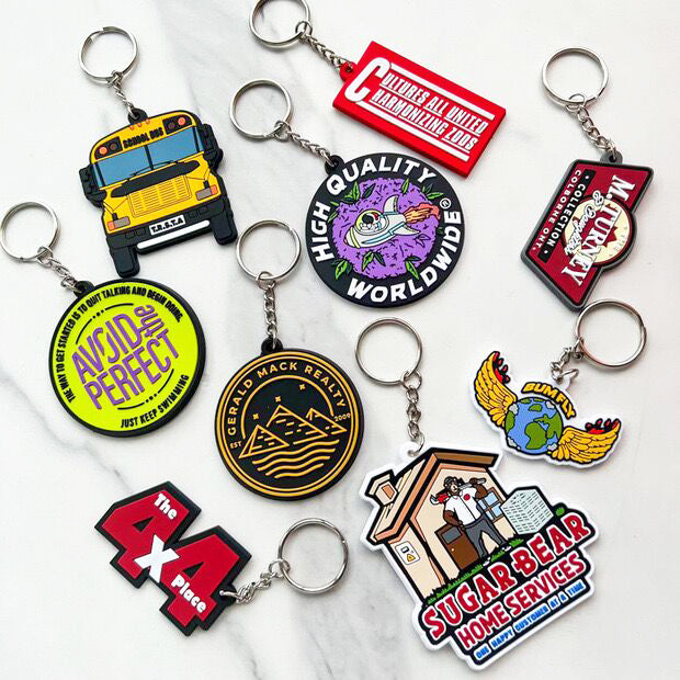 Custom Bulk 2D Die Cut PVC Rubber Keychains For Promo Gift