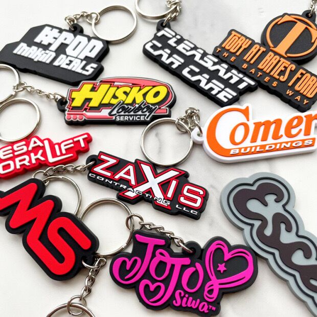 Custom Bulk 2D Die Cut PVC Rubber Keychains For Promo Gift