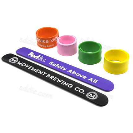 Custom Promotional Printed Logo Silicone Slap Bracelets & Slap Bands