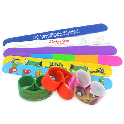 Custom Promotional Printed Logo Silicone Slap Bracelets & Slap Bands