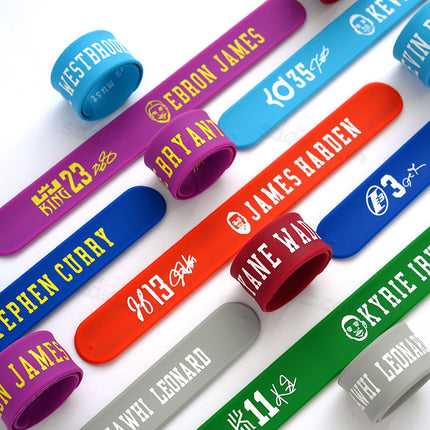 Custom Promotional Printed Logo Silicone Slap Bracelets & Slap Bands