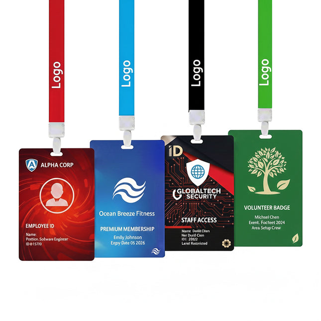 Custom Full Color Printed PVC Plastic ID Cards & Badges with Lanyards