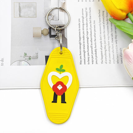 Custom 2D Soft PVC Rubber Hotel Motel Keychain Retro Key Tag For Gift