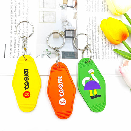 Custom 2D Soft PVC Rubber Hotel Motel Keychain Retro Key Tag For Gift