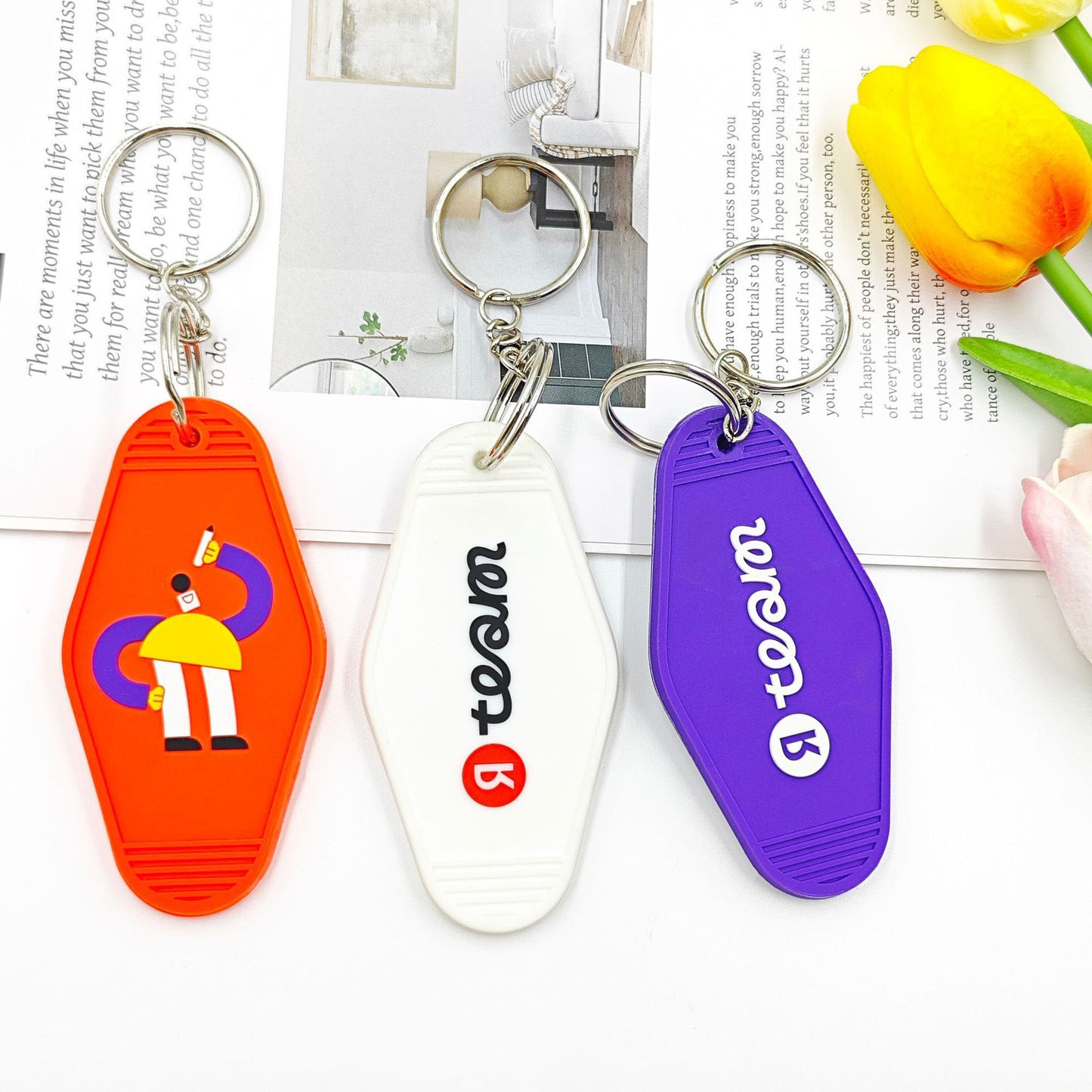 Custom 2D Soft PVC Rubber Hotel Motel Keychain Retro Key Tag For Gift